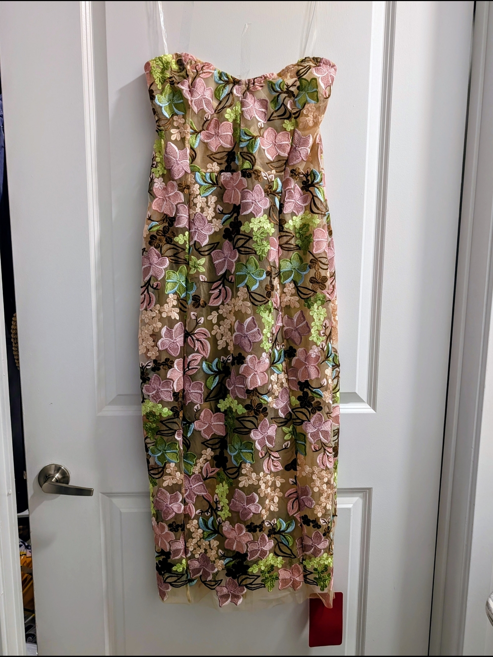 Floral Strapless Midi Dress in Pink and Green - Picture 1 of 2